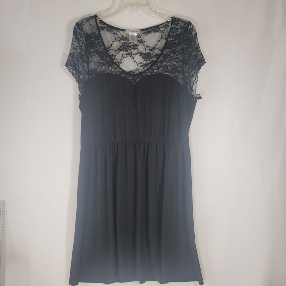 Ultra Teeze Black Lace Top Fit & Flare Goth Dress Cap Sleeve LBD  Plus Size 2X